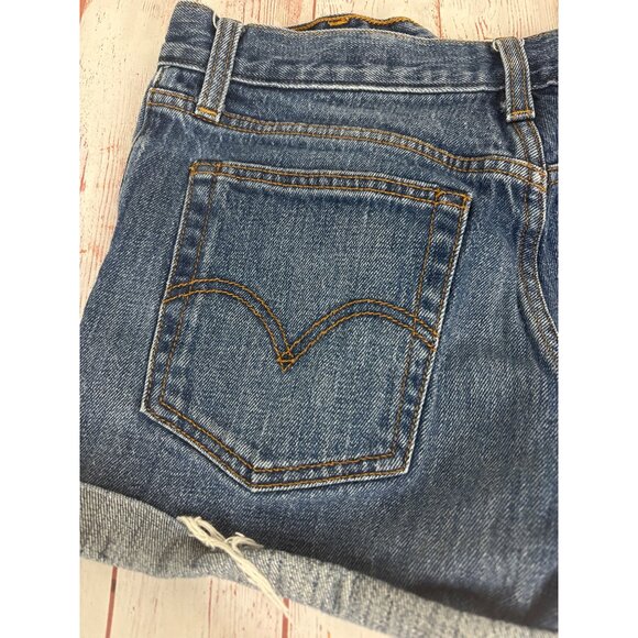 Levis Womens 501 Original High-Waisted Denim Shorts Distressed Blue Size 27 - Picture 4 of 13
